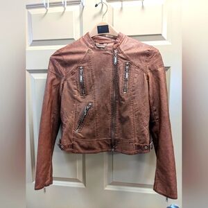 J2 Brown Faux Leather Moto Jacket- size large